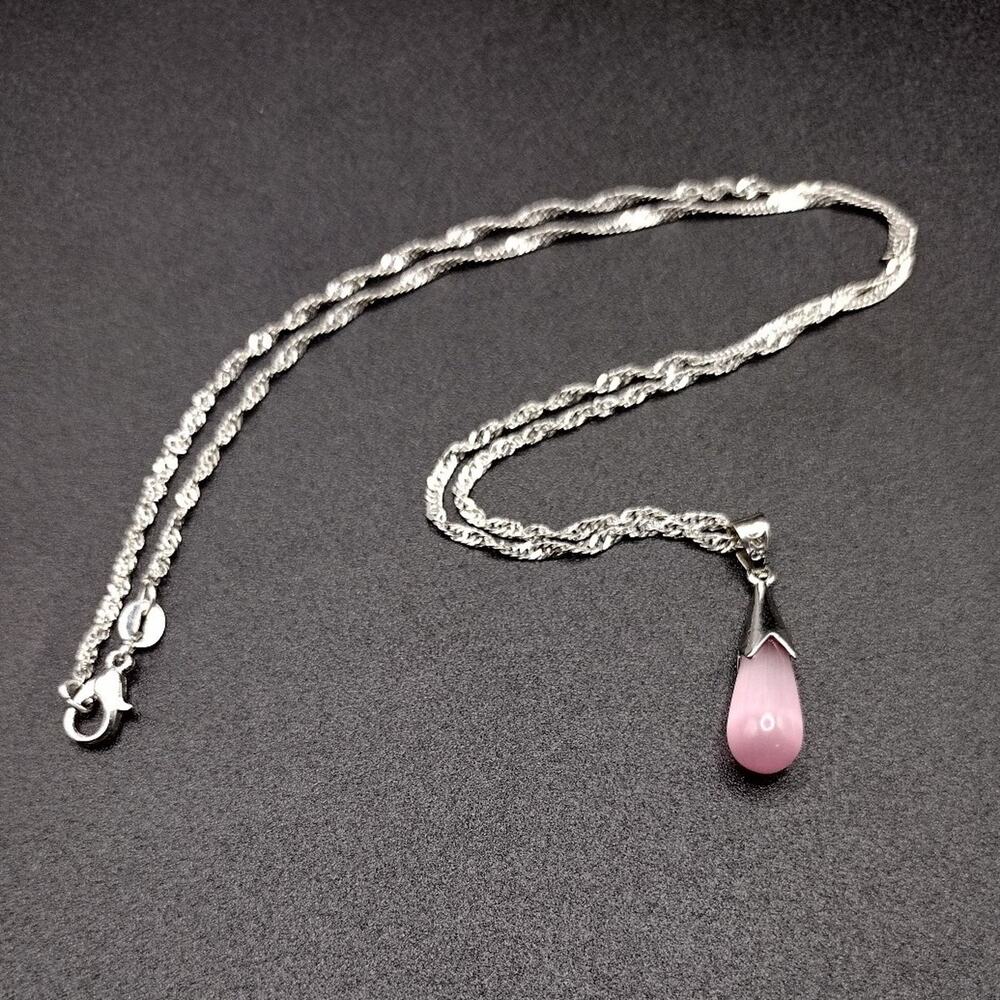 925 Sterling Silver Necklace Teardrop Rose Pink Opal Boho Birthday Christmas NEW